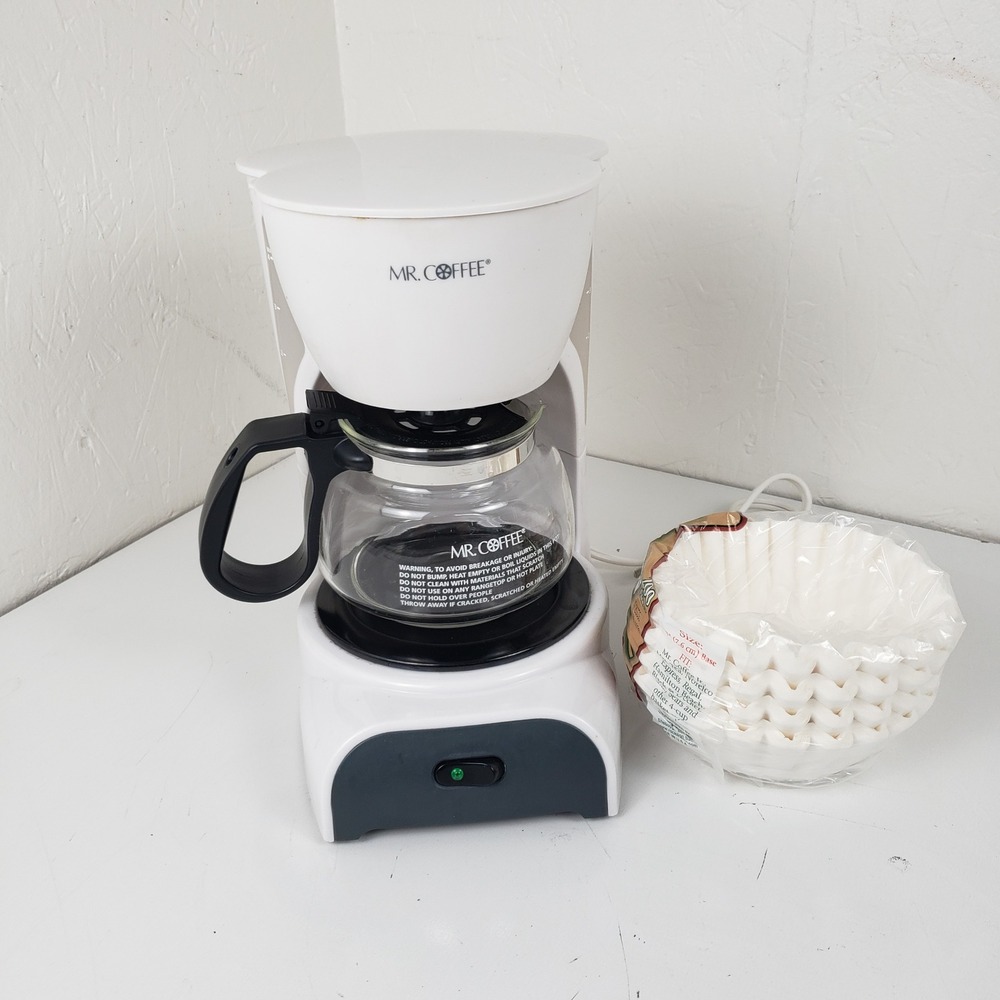 Mr. Coffee DR4 4-Cup Drip Coffee Maker White Electric Brewer with Glass Carafe